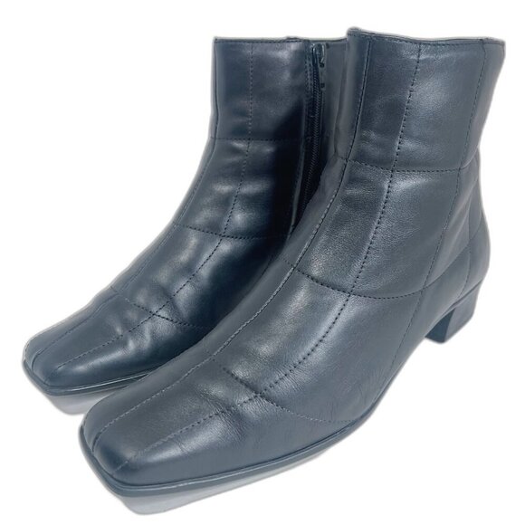 Sesto Meucci y2k Vintage Black Leather Square Toe Booties Quilted Boots Size 8.5 - Picture 2 of 9